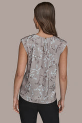 Donna Karan | FLORAL CAP SLEEVE TWIST BLOUSE