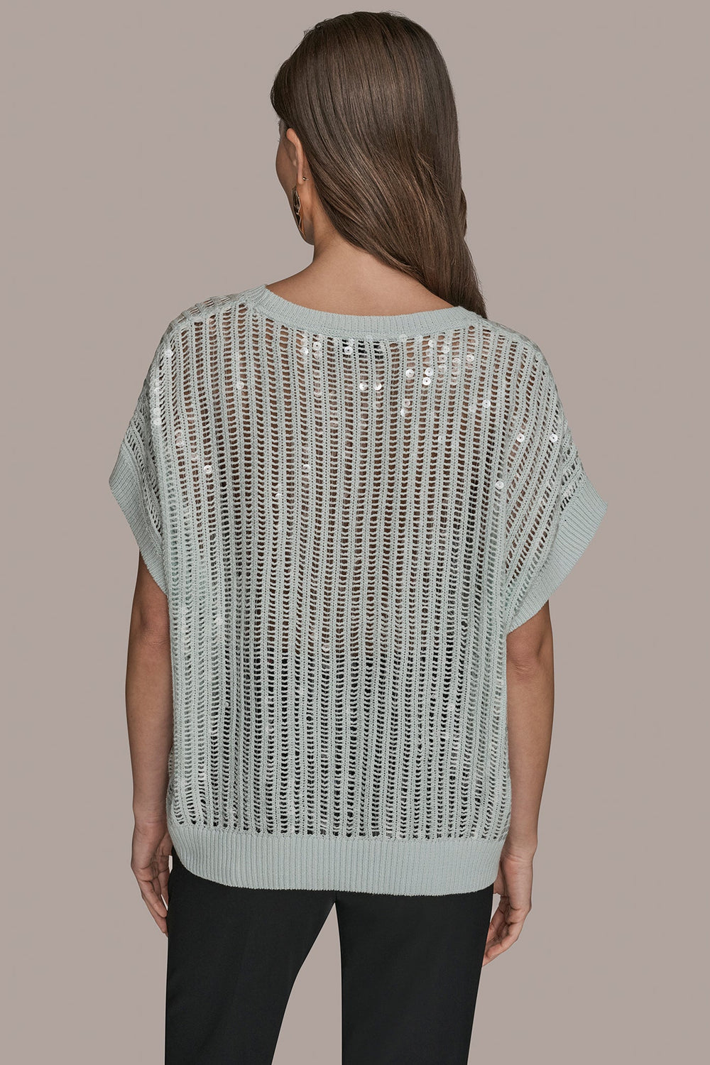 Donna Karan | COTTON-BLEND SEQUIN OPEN-KNIT SWEATER