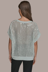 Donna Karan | COTTON-BLEND SEQUIN OPEN-KNIT SWEATER