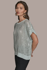 Donna Karan | COTTON-BLEND SEQUIN OPEN-KNIT SWEATER