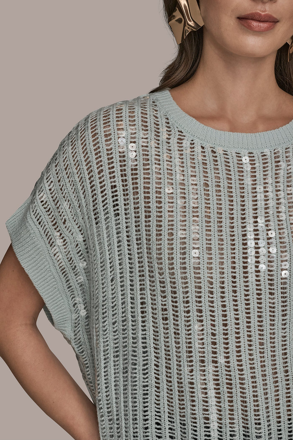 Donna Karan | COTTON-BLEND SEQUIN OPEN-KNIT SWEATER