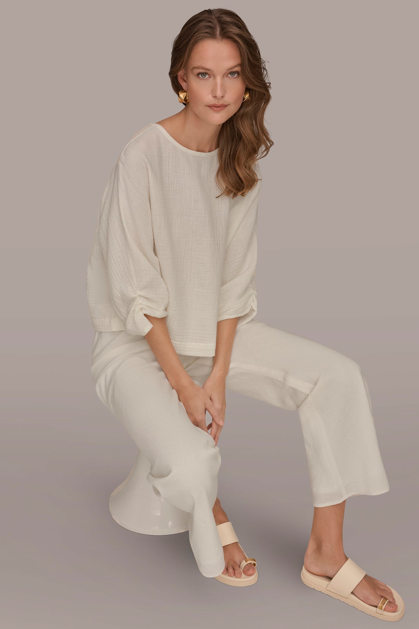 Donna Karan | 3/4 SLEEVE TWIST CUFF BLOUSE