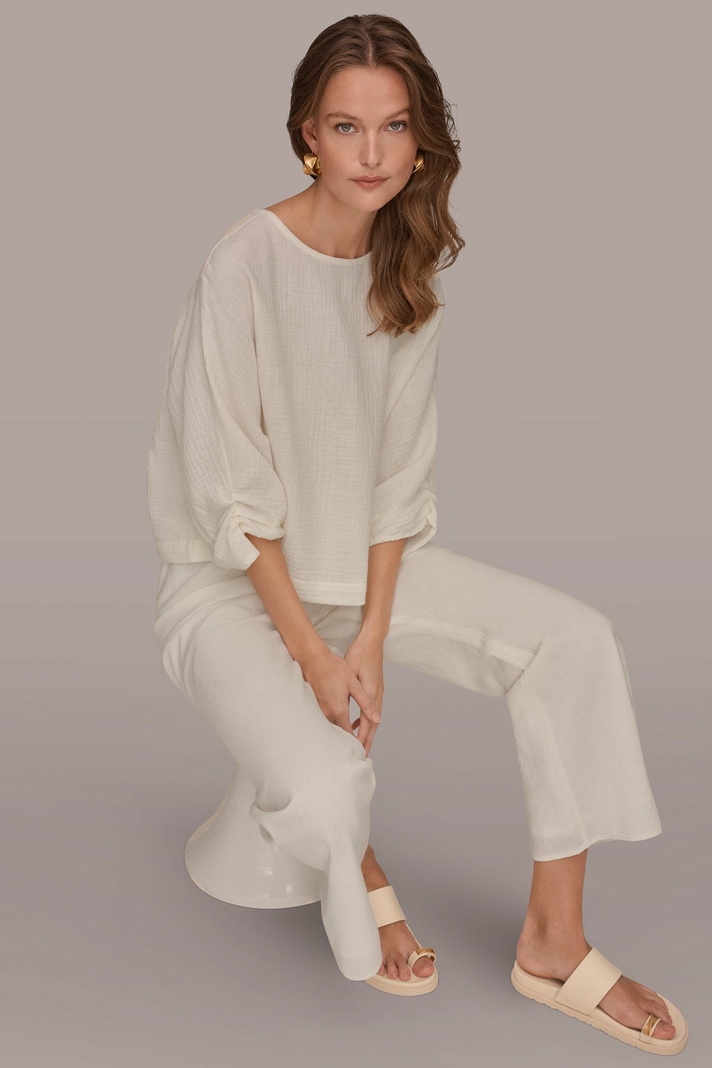 Donna Karan | 3/4 SLEEVE TWIST CUFF BLOUSE