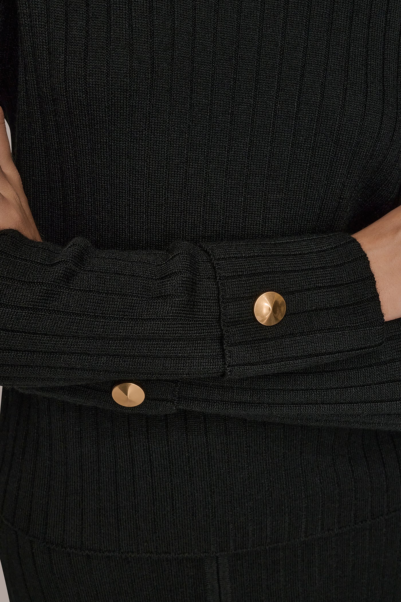 Donna Karan | LONG SLEEVE BOATNECK RIBBED BUTTON SWEATER