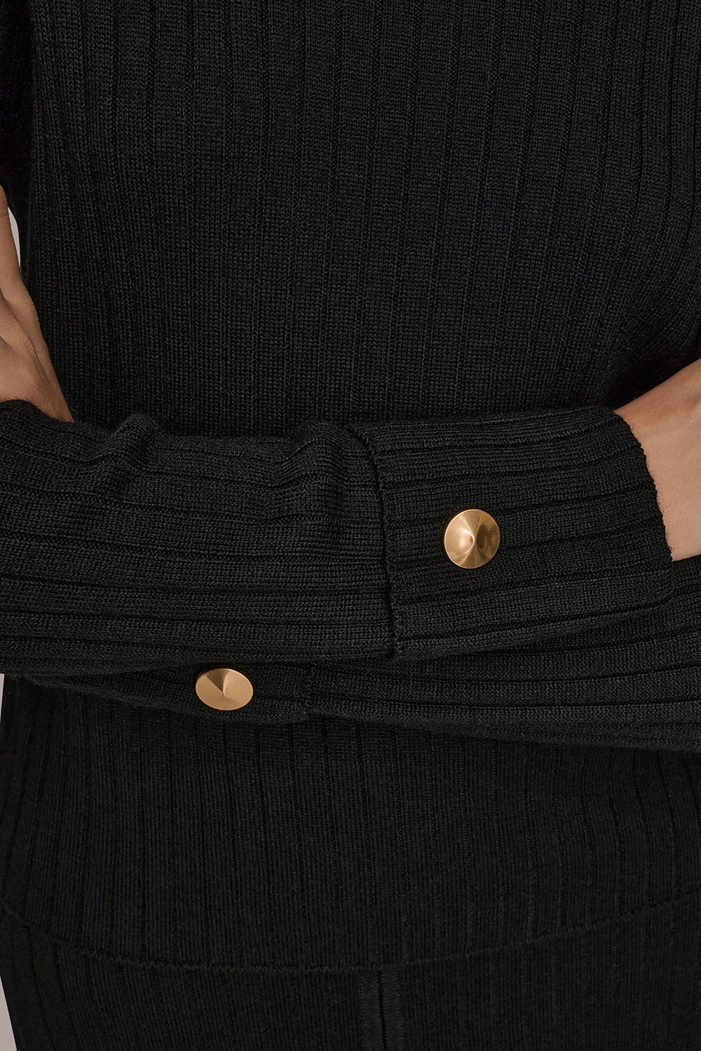 Donna Karan | LONG SLEEVE BOATNECK RIBBED BUTTON SWEATER