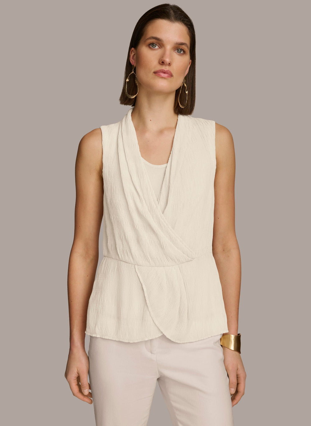 Donna Karan | FAUX WRAP PEPLUM TOP