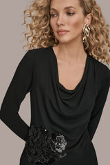 Donna Karan | LONG-SLEEVE COWL-NECK FLORAL TOP