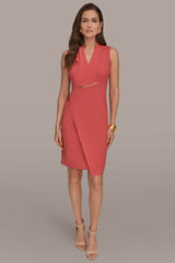 Donna Karan | SLEEVELESS WRAP V-NECK SHEATH DRESS