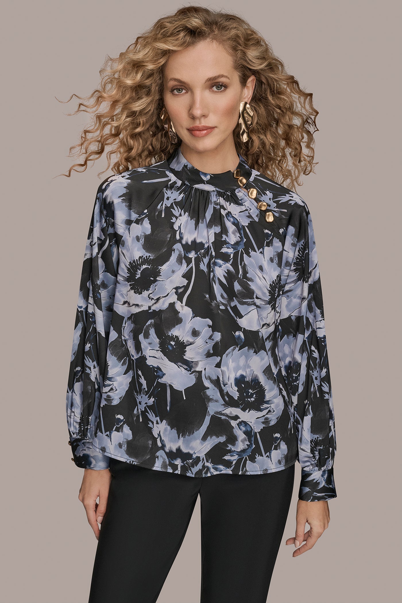 Donna Karan | BUTTON-NECK BLOUSE