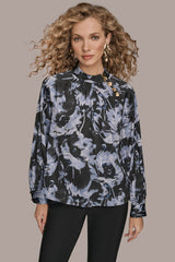 Donna Karan | BUTTON-NECK BLOUSE