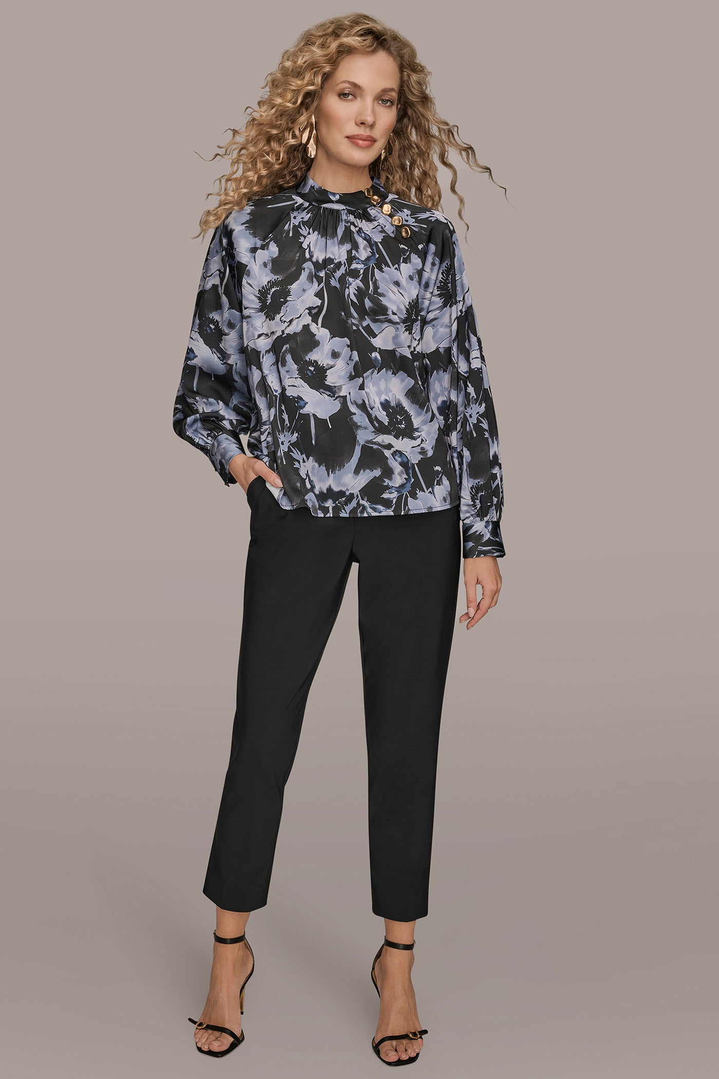 Donna Karan | BUTTON-NECK BLOUSE