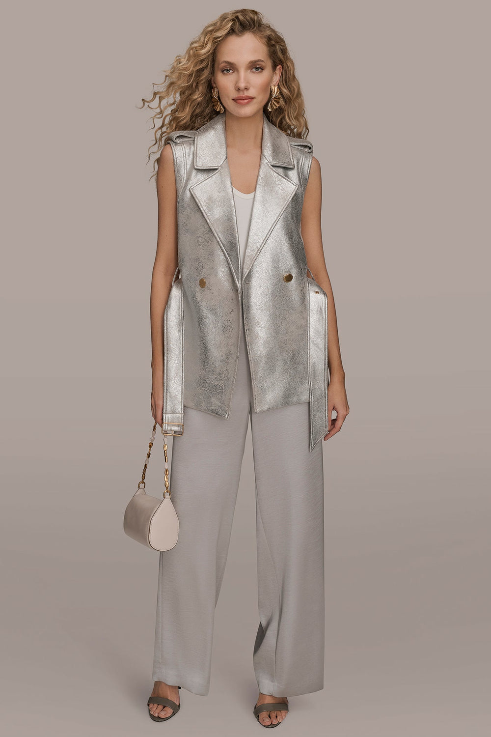 Donna Karan | METALLIC BELTED VEST