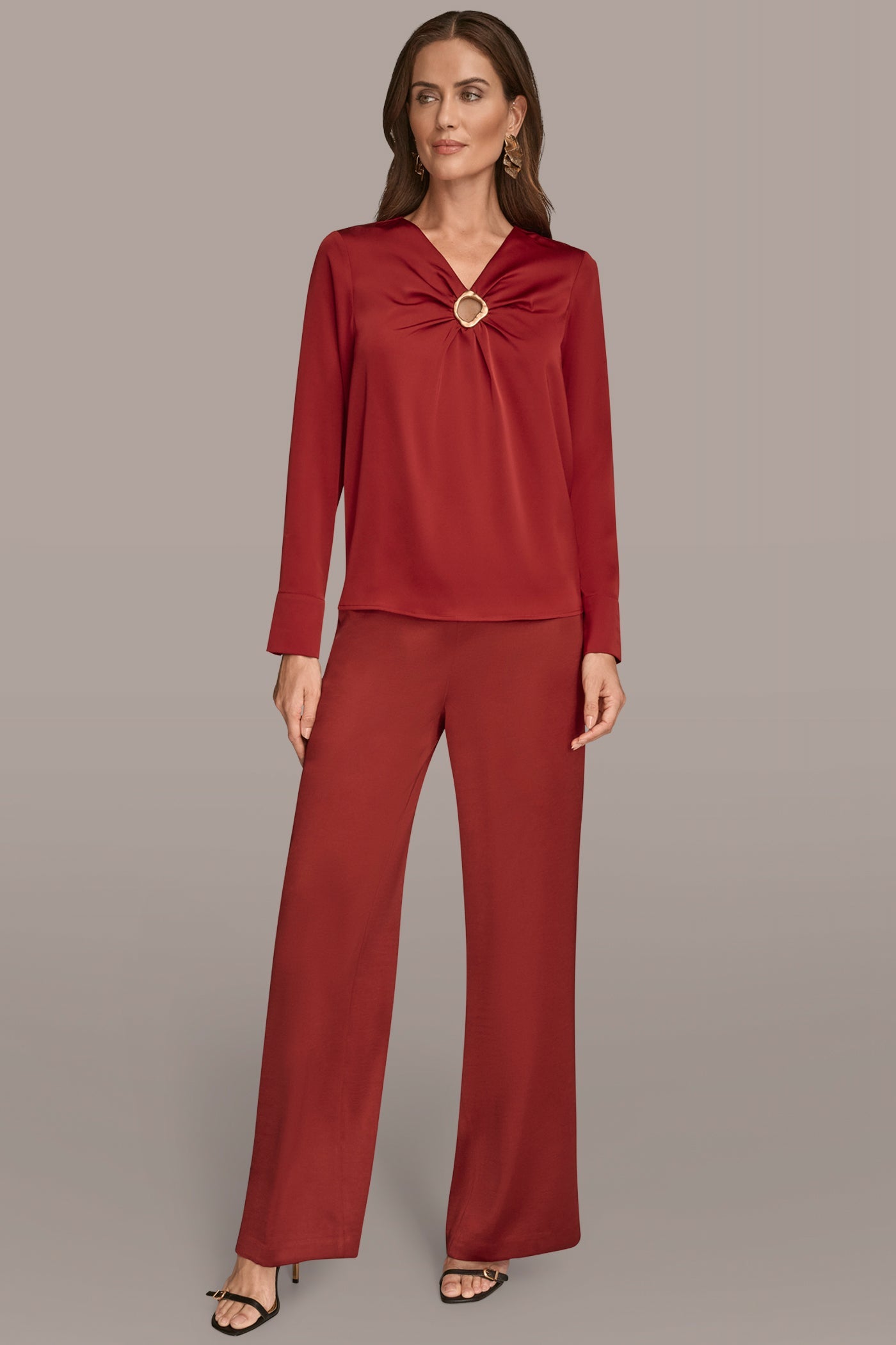 Donna Karan | LONG SLEEVE RING V-NECK BLOUSE