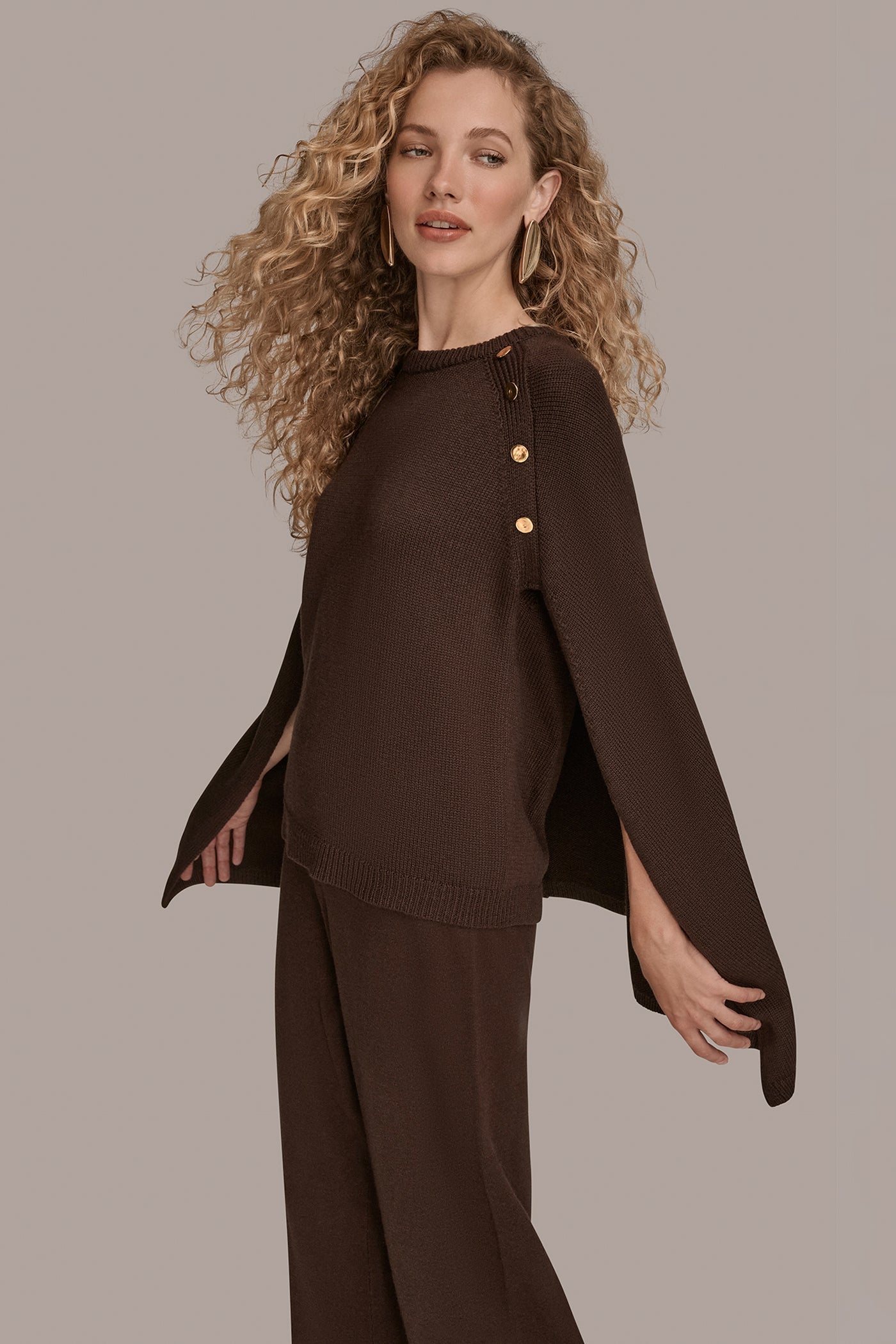 Donna Karan | CAPE-EFFECT BUTTON SWEATER