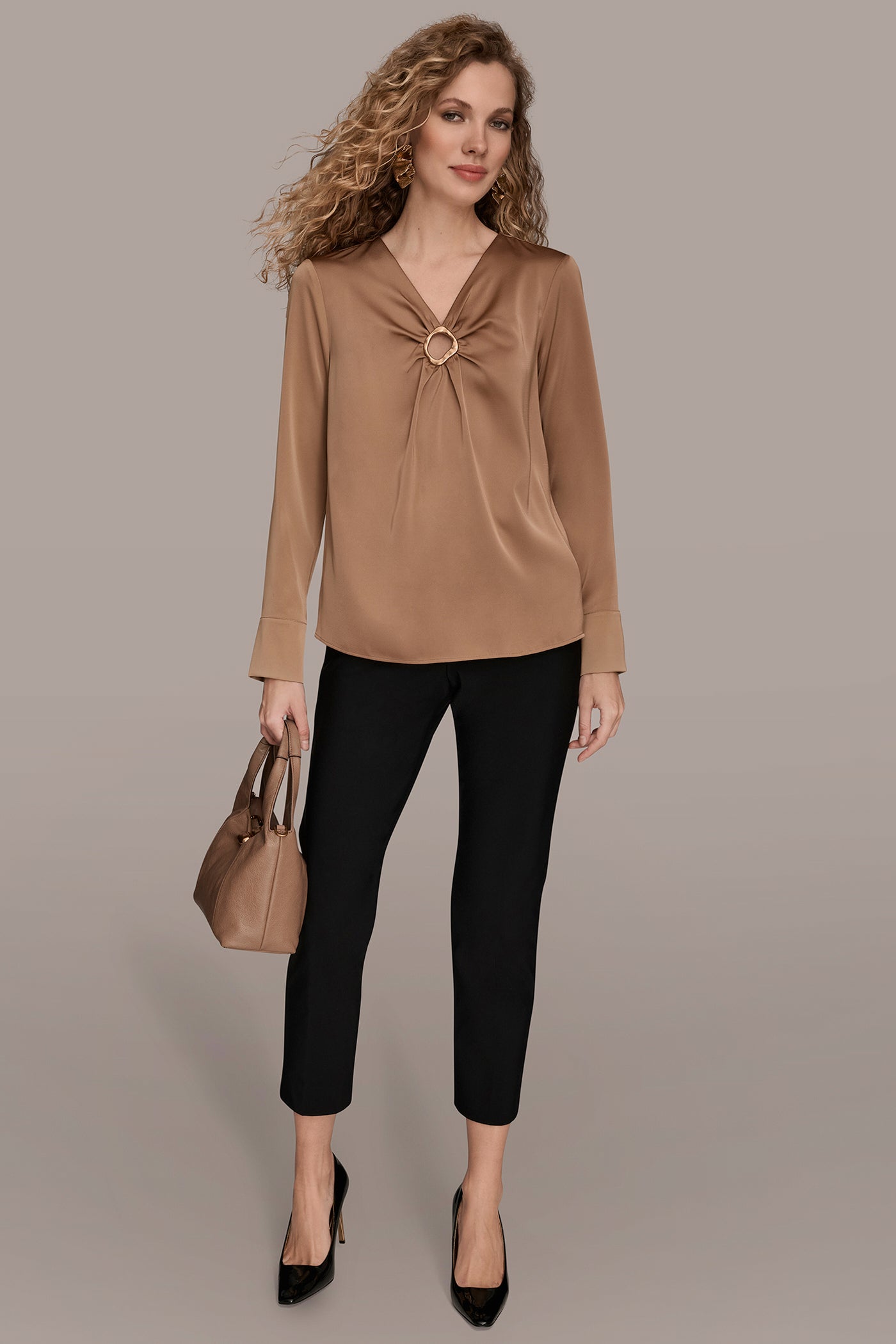 Donna Karan | LONG SLEEVE RING V-NECK BLOUSE
