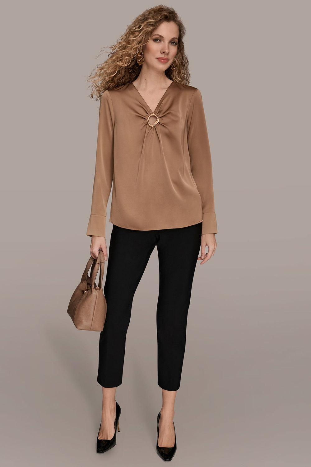 Donna Karan | LONG SLEEVE RING V-NECK BLOUSE