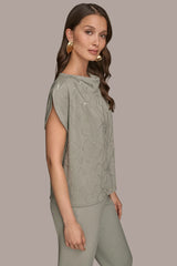 Donna Karan | SHORT SLEEVE COWL-NECK SEQUIN TOP