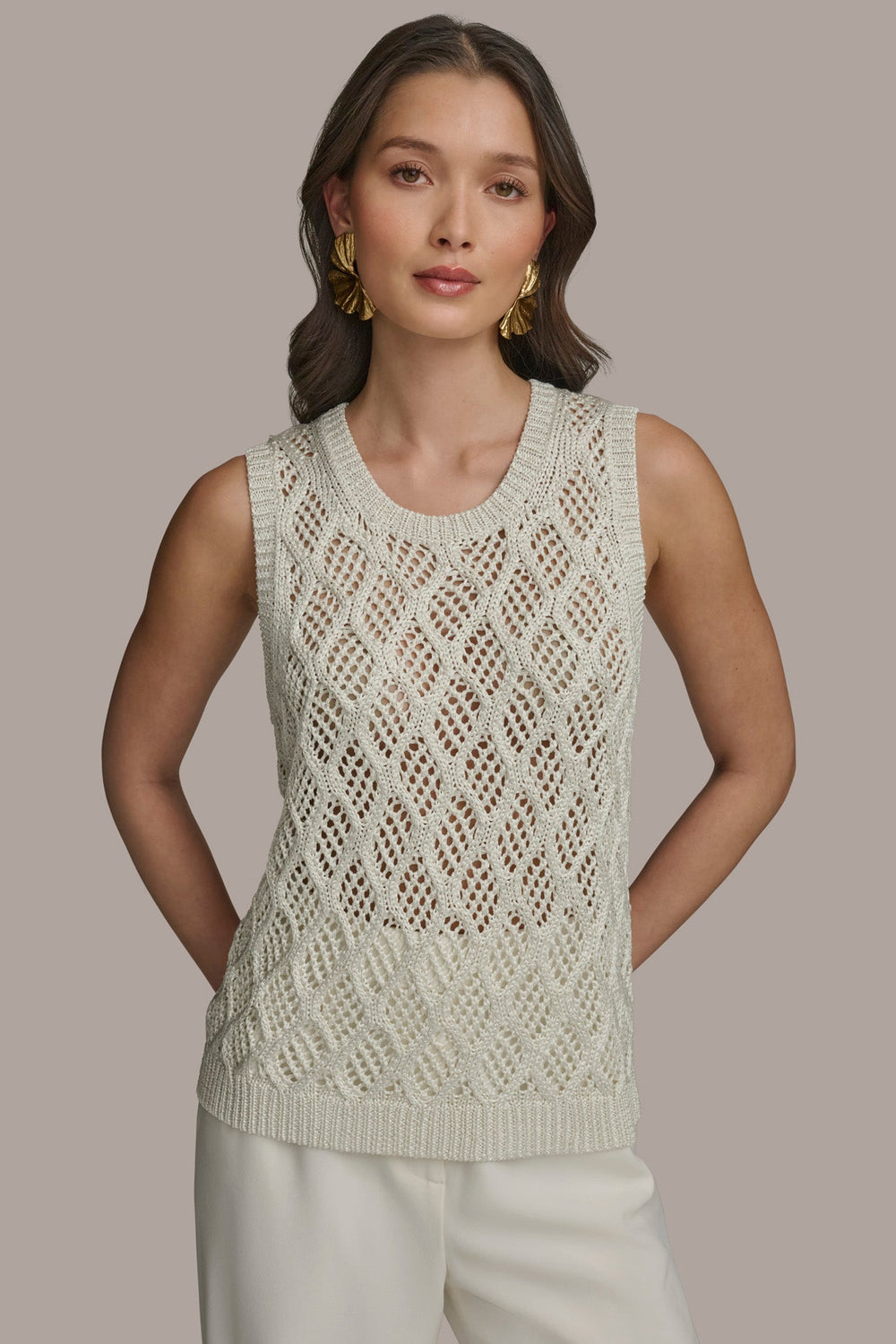 Donna Karan | DIAMOND PATTERN CREW NECK TOP
