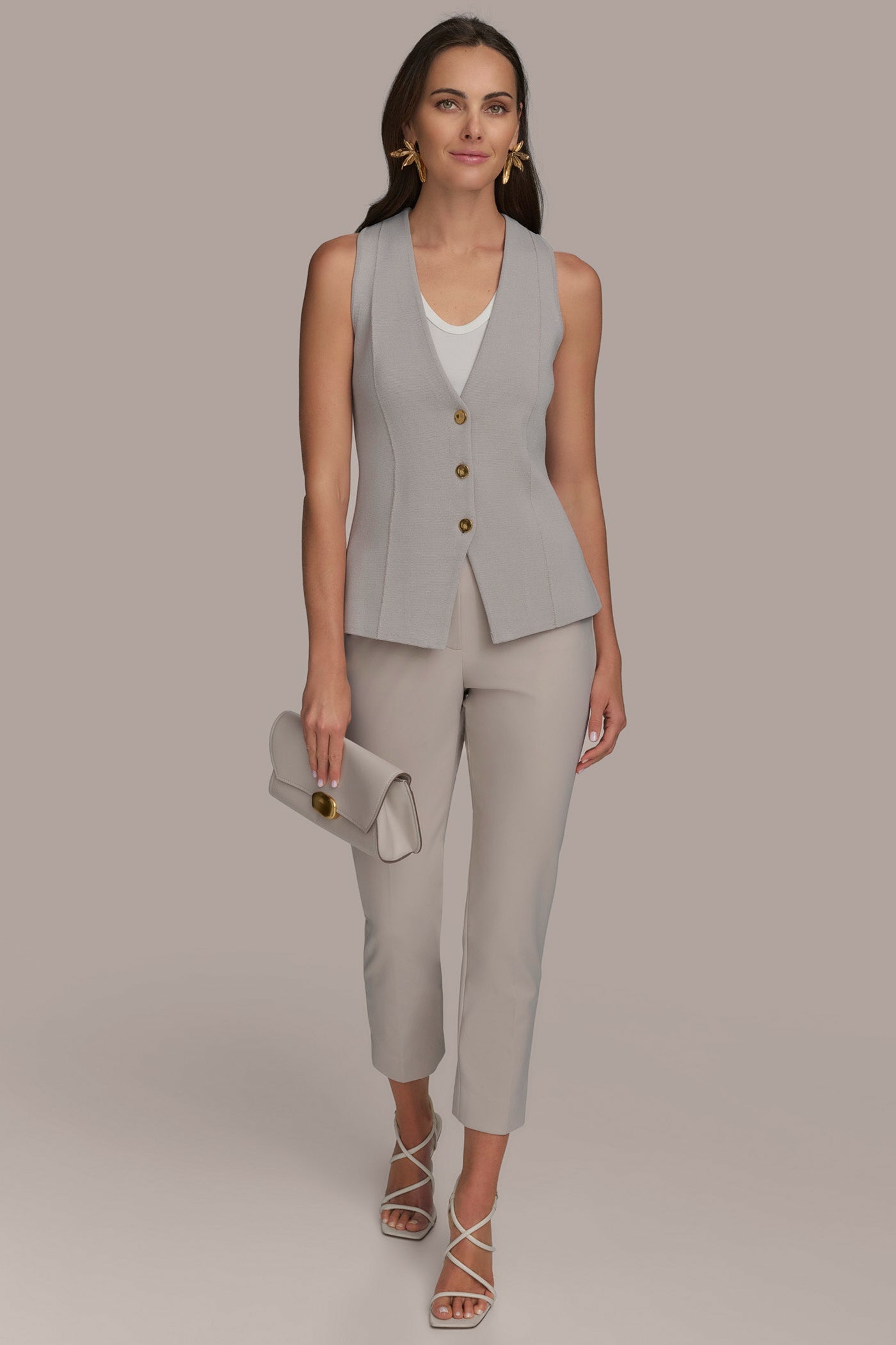 Donna Karan | SLEEVELESS BUTTON UP SWEATER VEST