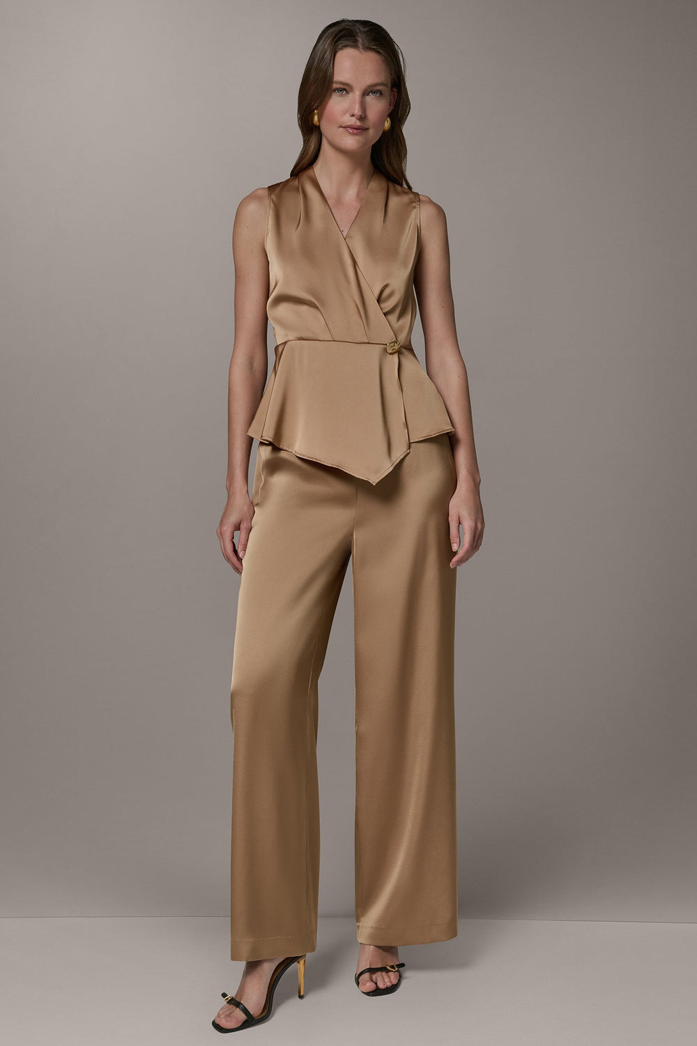 Donna Karan | SLEEVELESS WRAP-EFFECT ASYMMETRIC PEPLUM BLOUSE