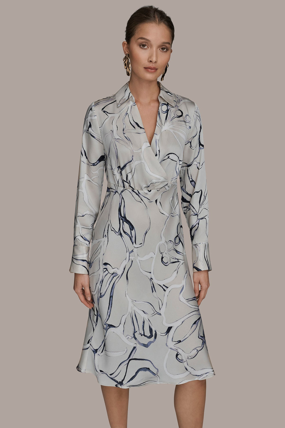 Donna Karan | COTTON PRINTED MIDI SHIRT DRESS