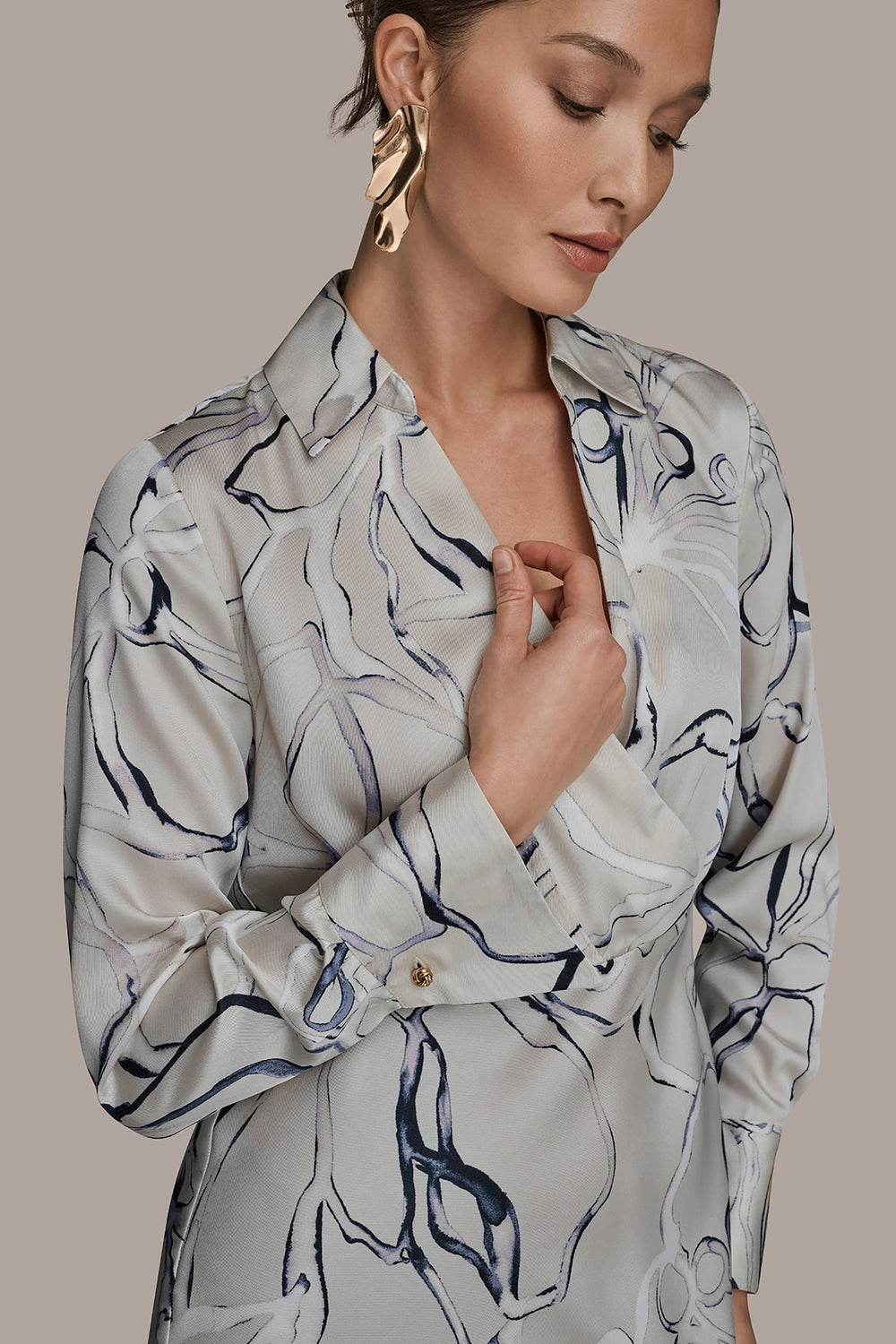 Donna Karan | COTTON PRINTED MIDI SHIRT DRESS