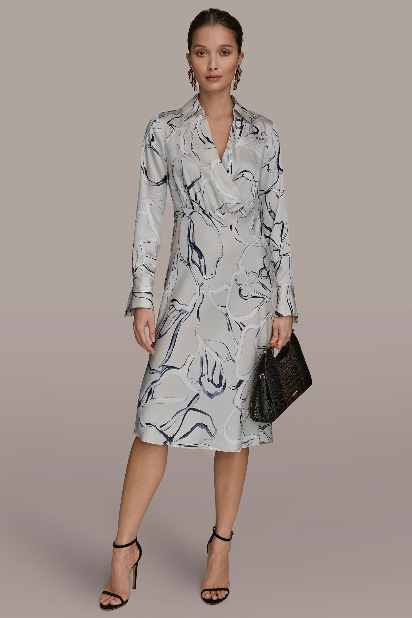 Donna Karan | COTTON PRINTED MIDI SHIRT DRESS