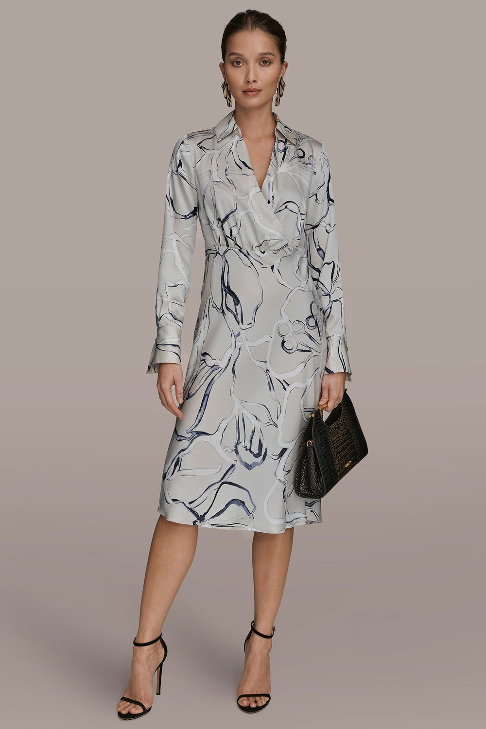 Donna Karan | COTTON PRINTED MIDI SHIRT DRESS
