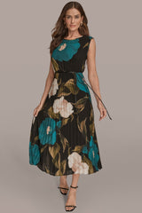Donna Karan | CHIFFON FLORAL PLEATED MAXI DRESS