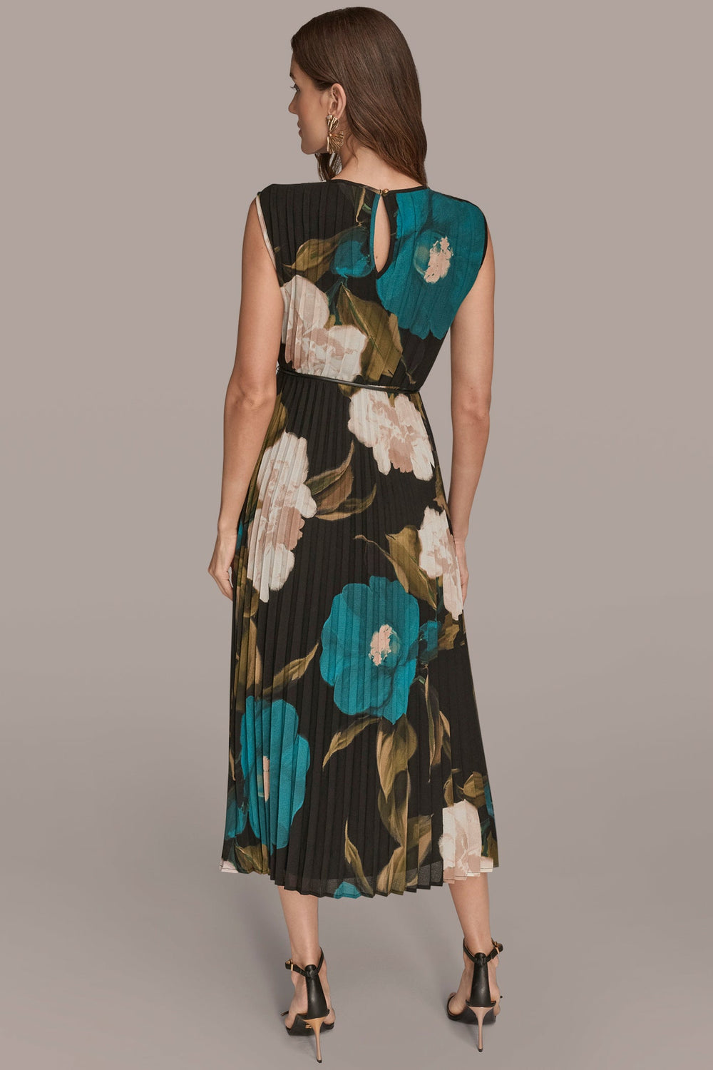 Donna Karan | CHIFFON FLORAL PLEATED MAXI DRESS