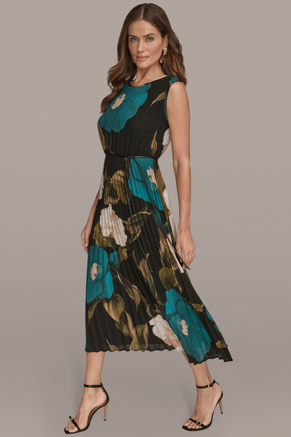 Donna Karan | CHIFFON FLORAL PLEATED MAXI DRESS