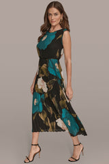 Donna Karan | CHIFFON FLORAL PLEATED MAXI DRESS