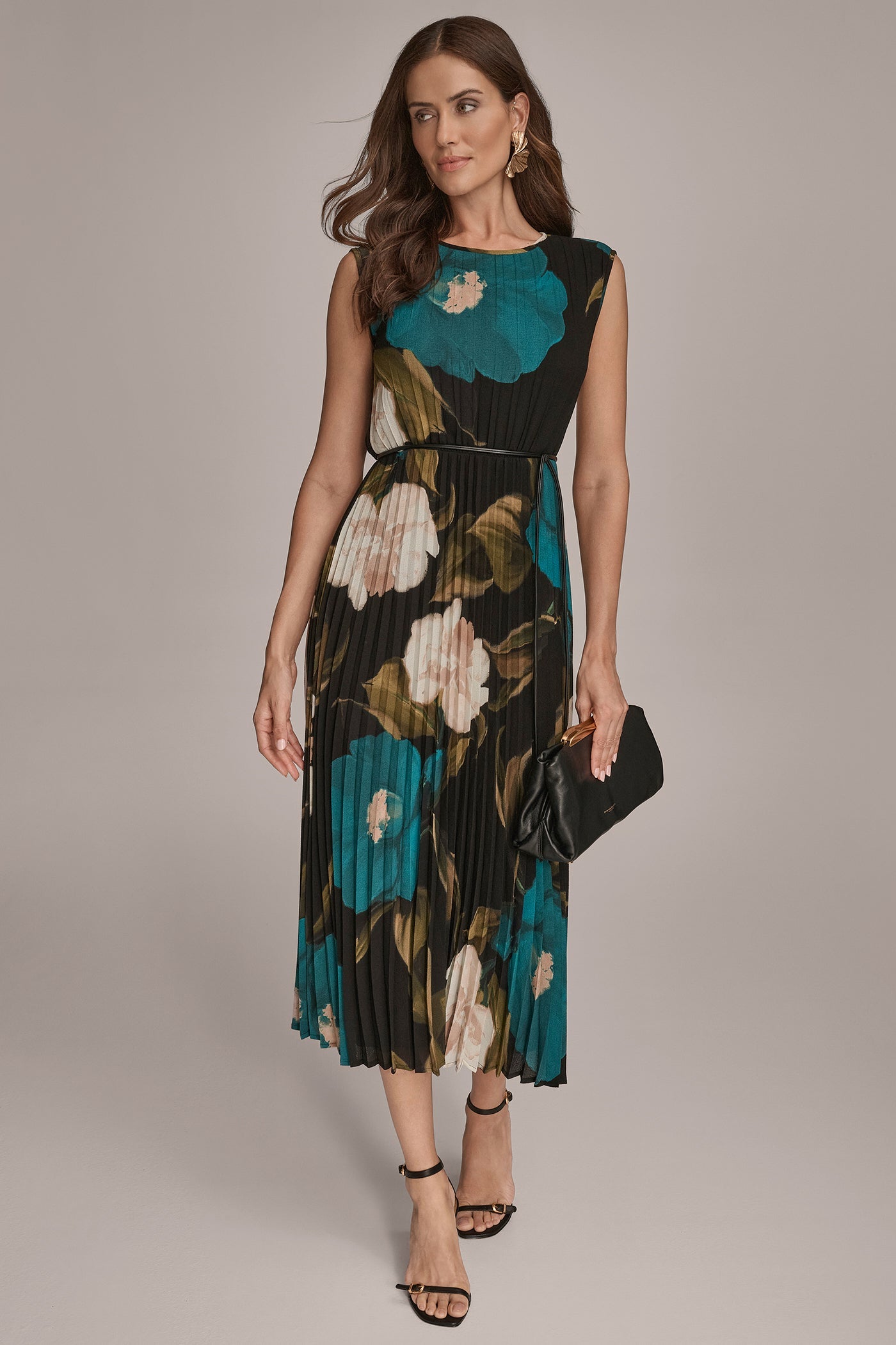 Donna Karan | CHIFFON FLORAL PLEATED MAXI DRESS