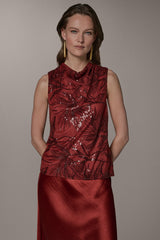 Donna Karan | SLEEVELESS COWL NECK SEQUIN BLOUSE