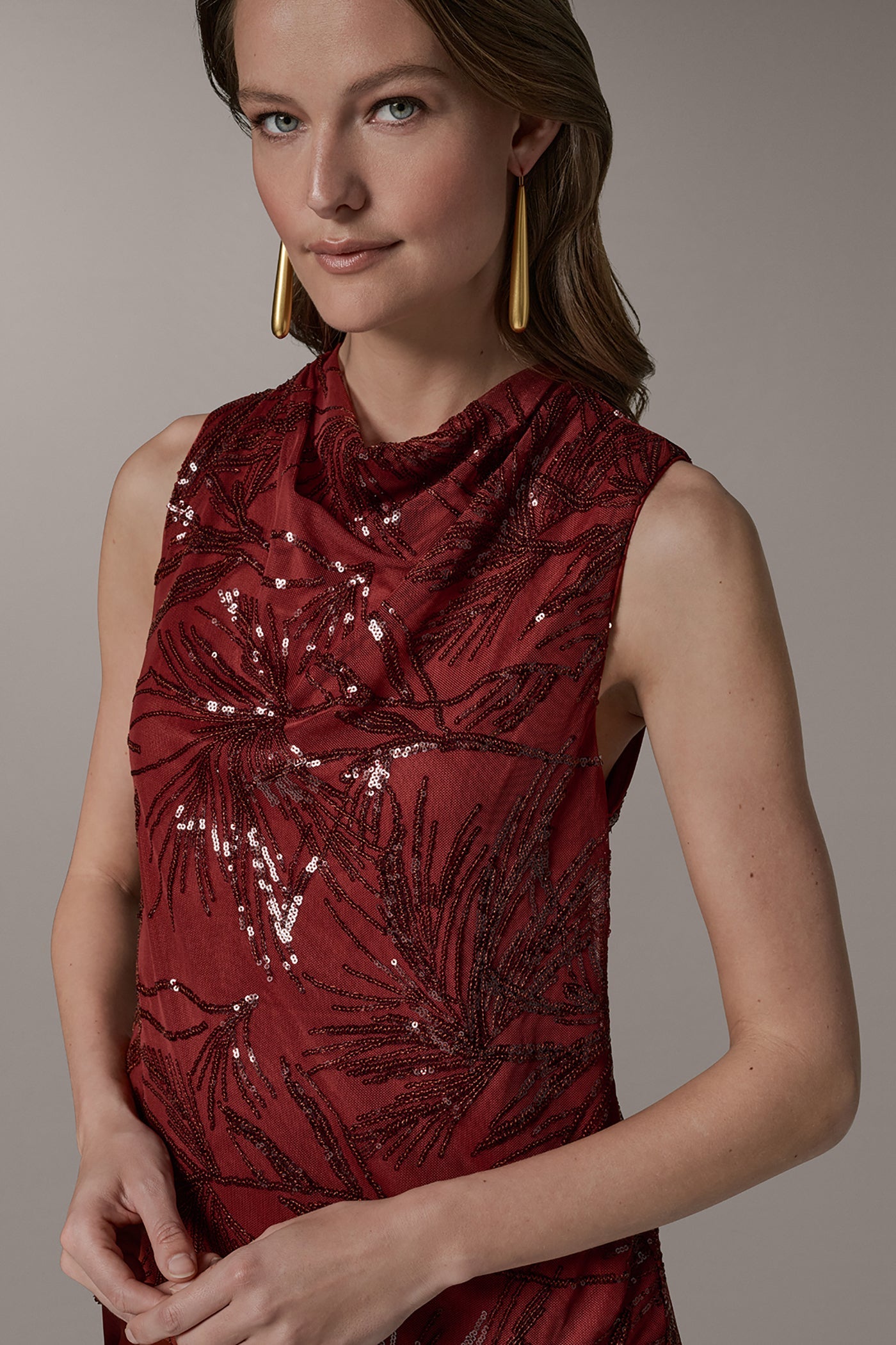 Donna Karan | SLEEVELESS COWL NECK SEQUIN BLOUSE