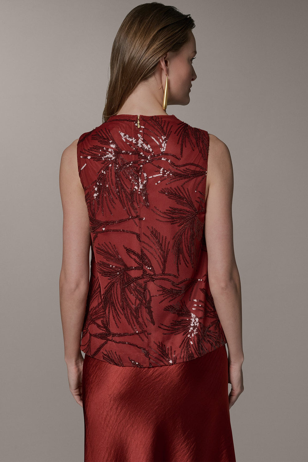 Donna Karan | SLEEVELESS COWL NECK SEQUIN BLOUSE
