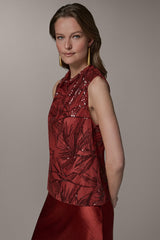 Donna Karan | SLEEVELESS COWL NECK SEQUIN BLOUSE