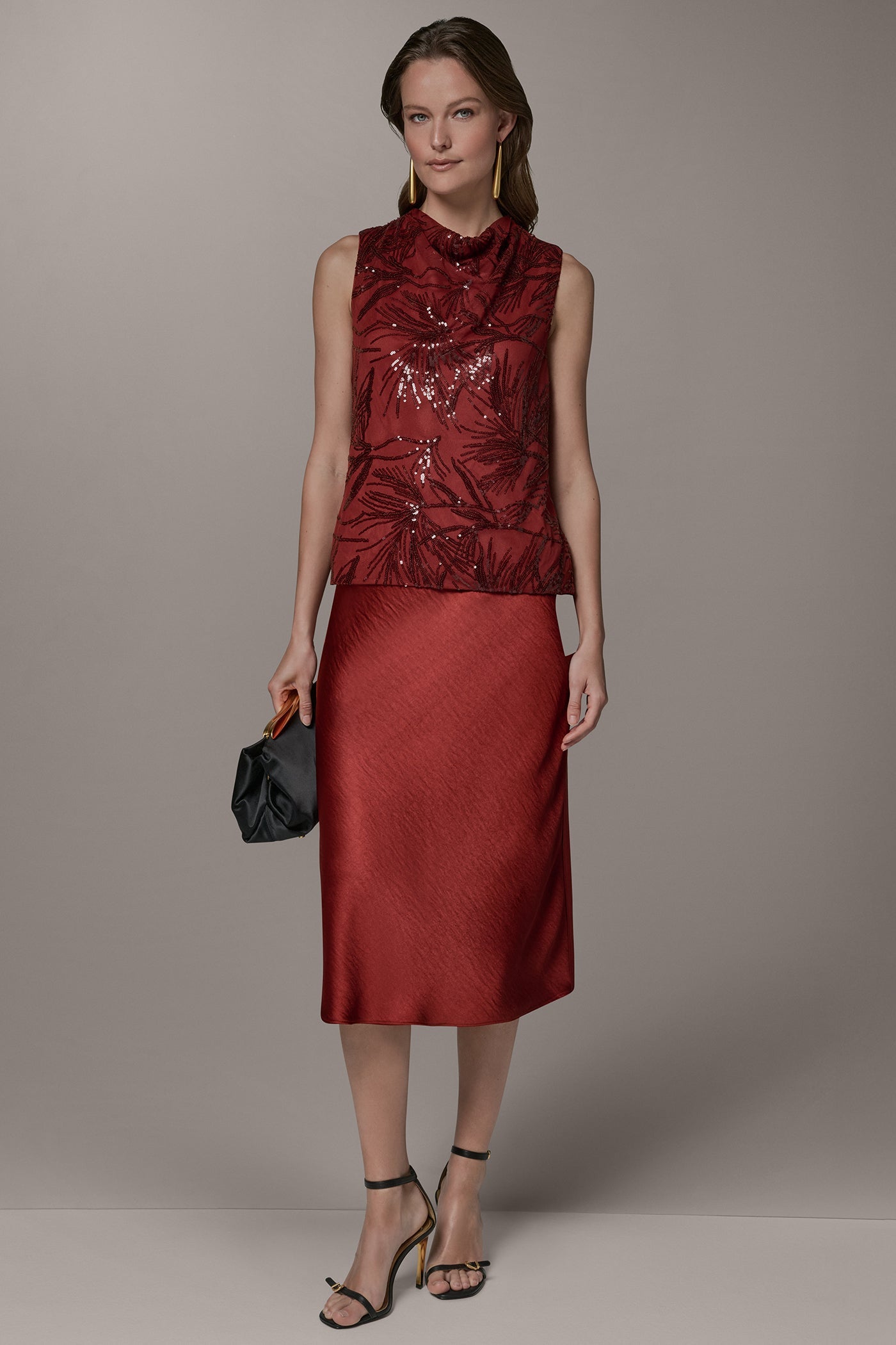 Donna Karan | SLEEVELESS COWL NECK SEQUIN BLOUSE