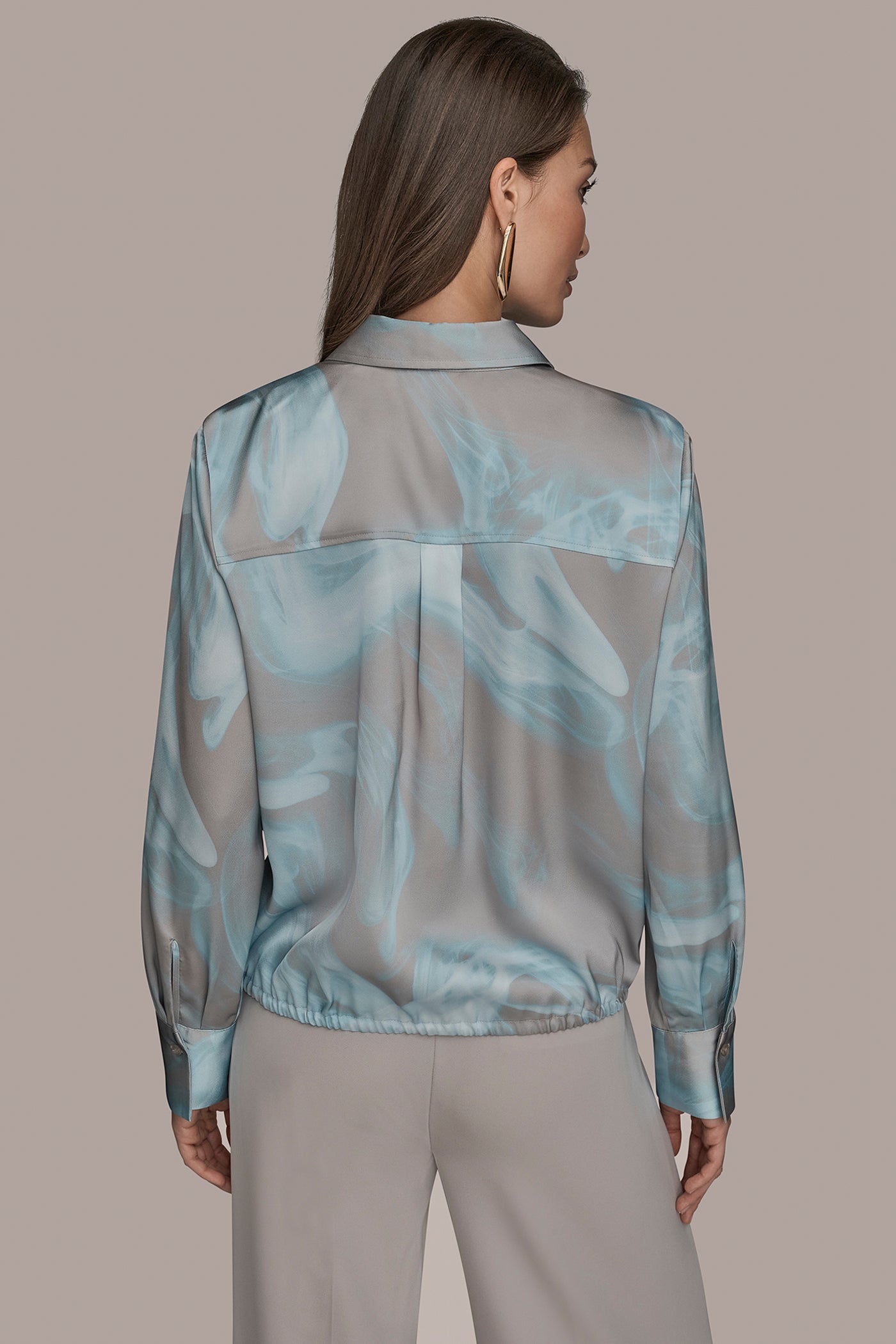 Donna Karan | LONG-SLEEVE PRINTED DRAWSTRING BLOUSE