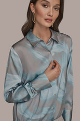 Donna Karan | LONG-SLEEVE PRINTED DRAWSTRING BLOUSE
