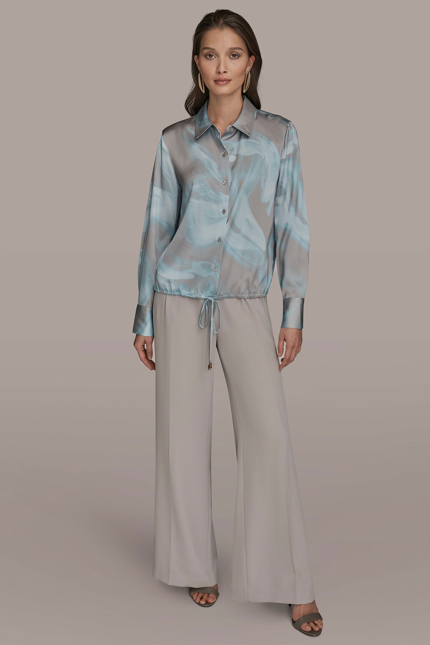 Donna Karan | LONG-SLEEVE PRINTED DRAWSTRING BLOUSE