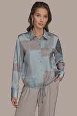 Donna Karan | LONG-SLEEVE PRINTED DRAWSTRING BLOUSE