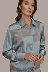Donna Karan | LONG-SLEEVE PRINTED DRAWSTRING BLOUSE