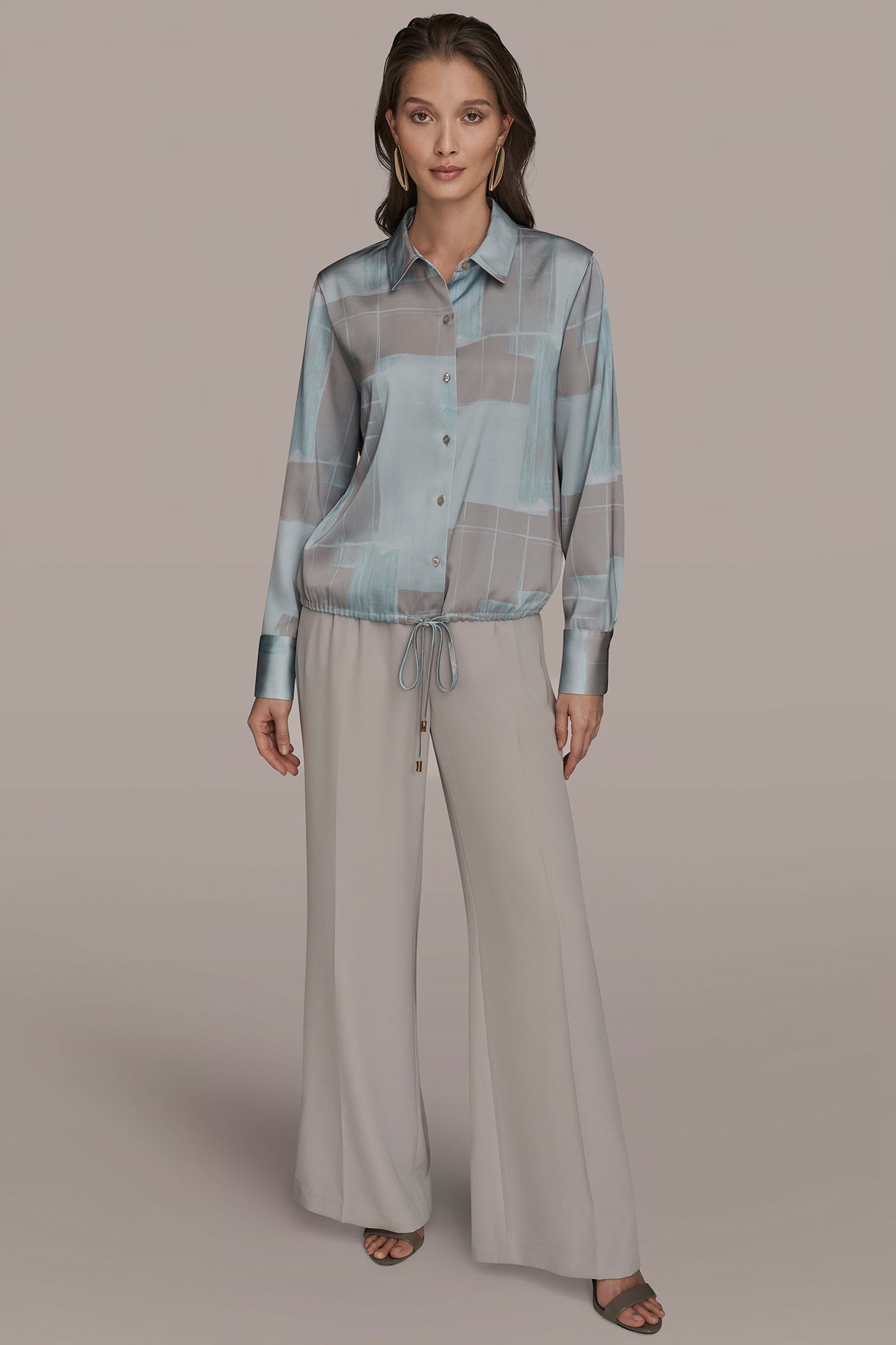 Donna Karan | LONG-SLEEVE PRINTED DRAWSTRING BLOUSE