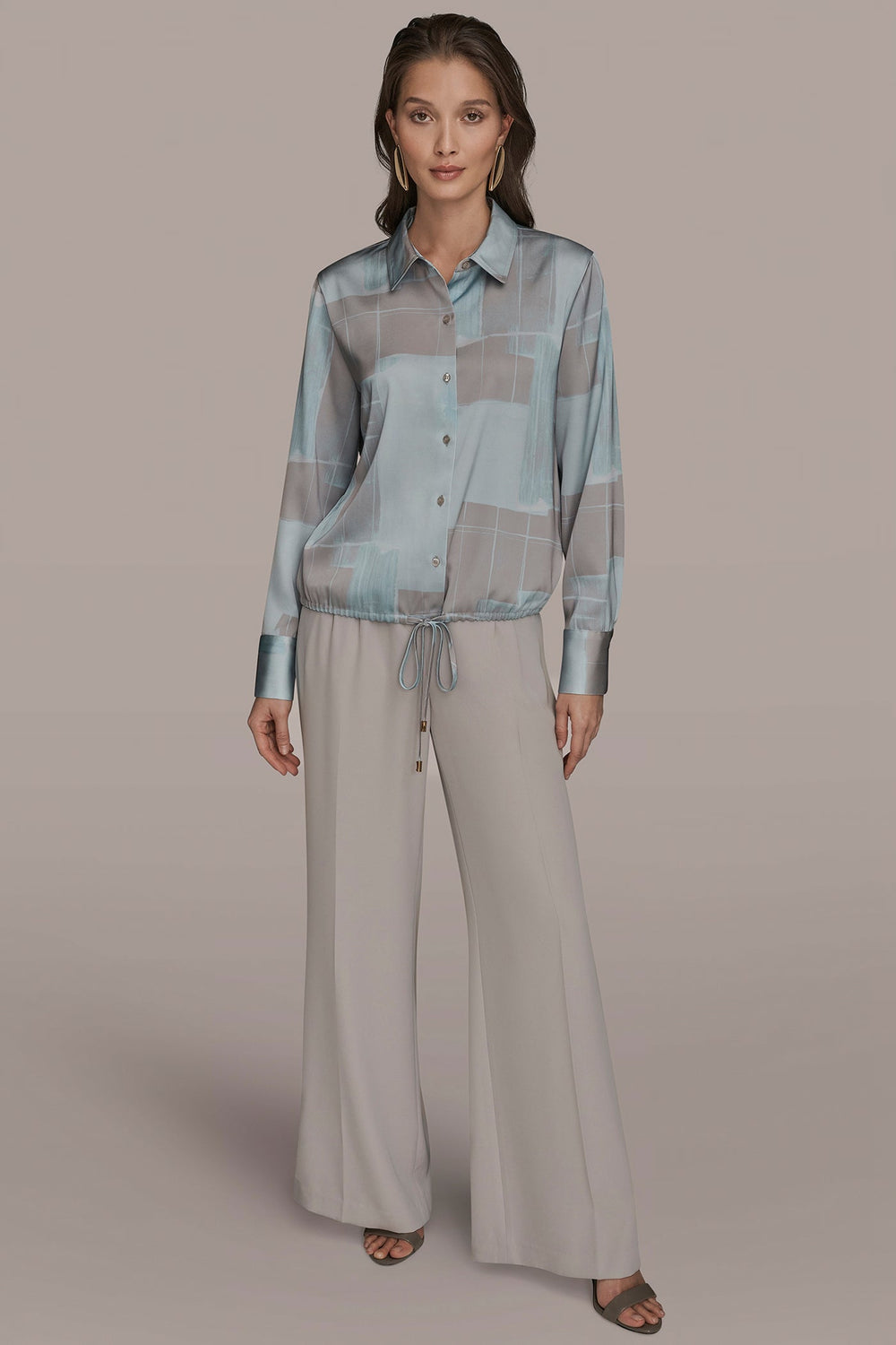 Donna Karan | LONG-SLEEVE PRINTED DRAWSTRING BLOUSE