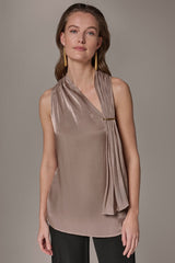 Donna Karan | METALLIC ASYMMETRIC SCARF HALTER BLOUSE
