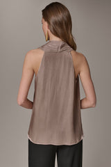 Donna Karan | METALLIC ASYMMETRIC SCARF HALTER BLOUSE