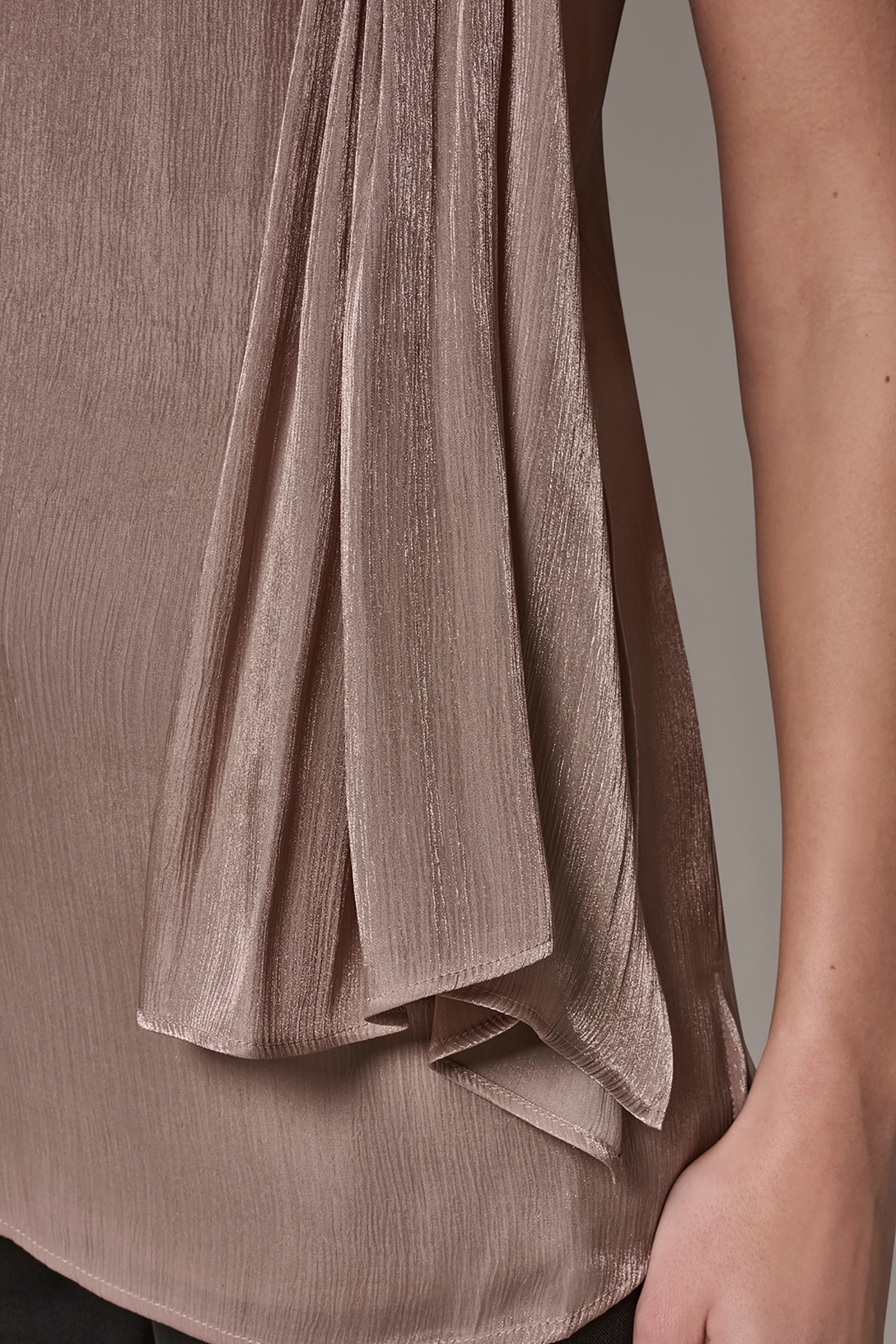 Donna Karan | METALLIC ASYMMETRIC SCARF HALTER BLOUSE