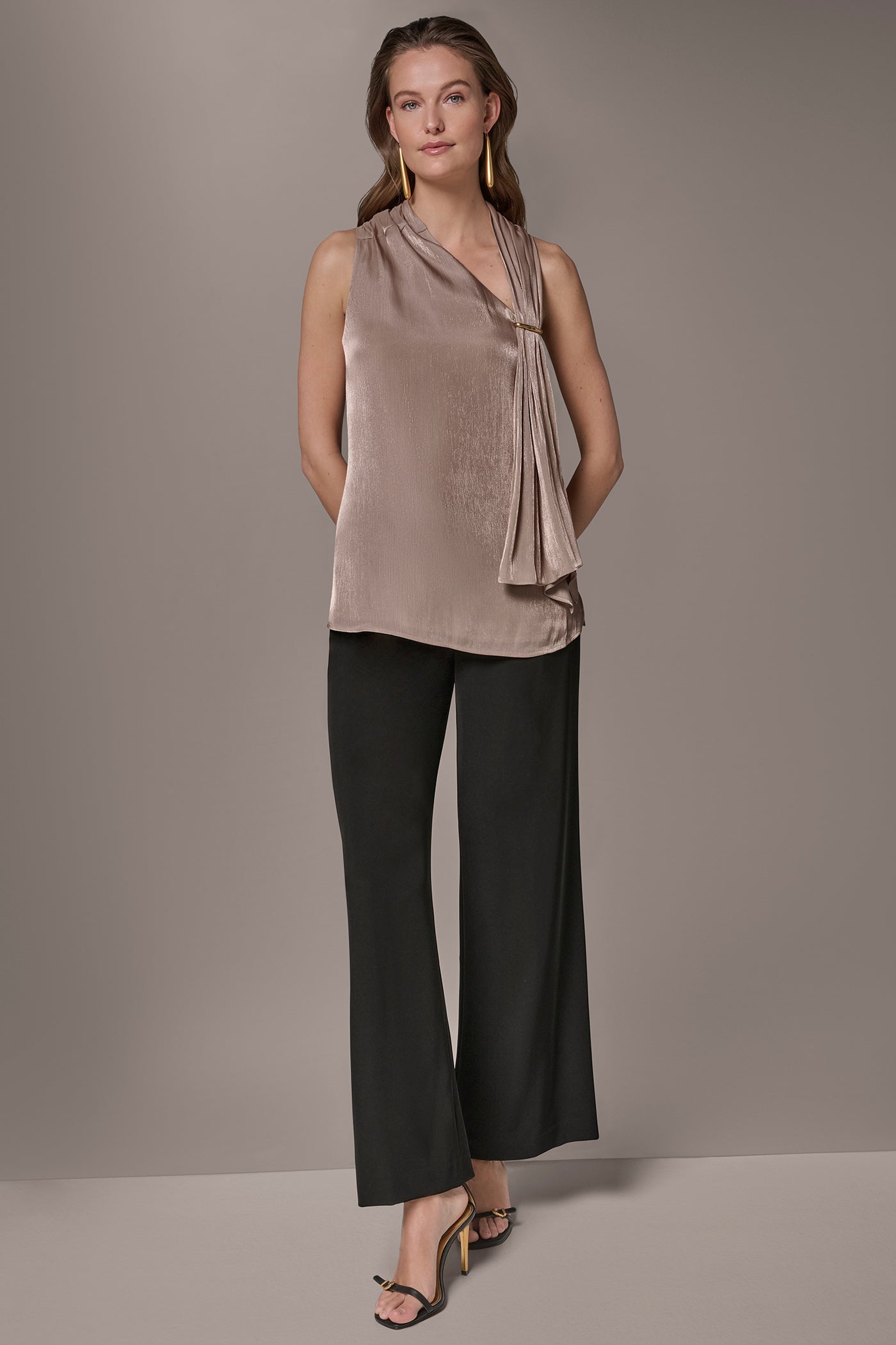 Donna Karan | METALLIC ASYMMETRIC SCARF HALTER BLOUSE