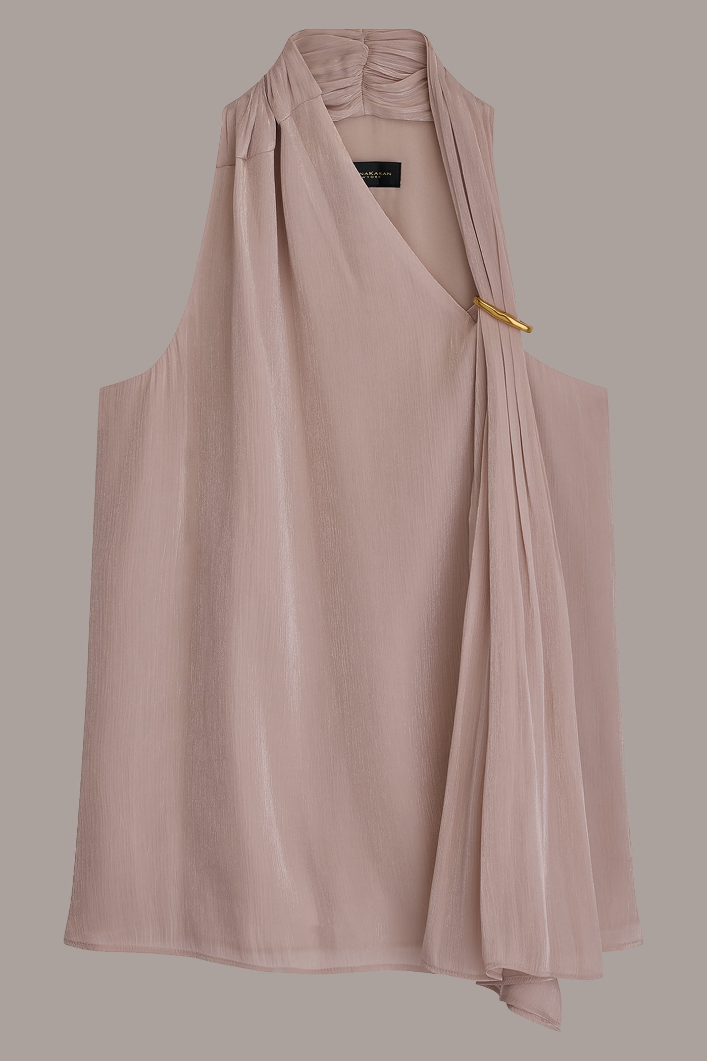Donna Karan | METALLIC ASYMMETRIC SCARF HALTER BLOUSE